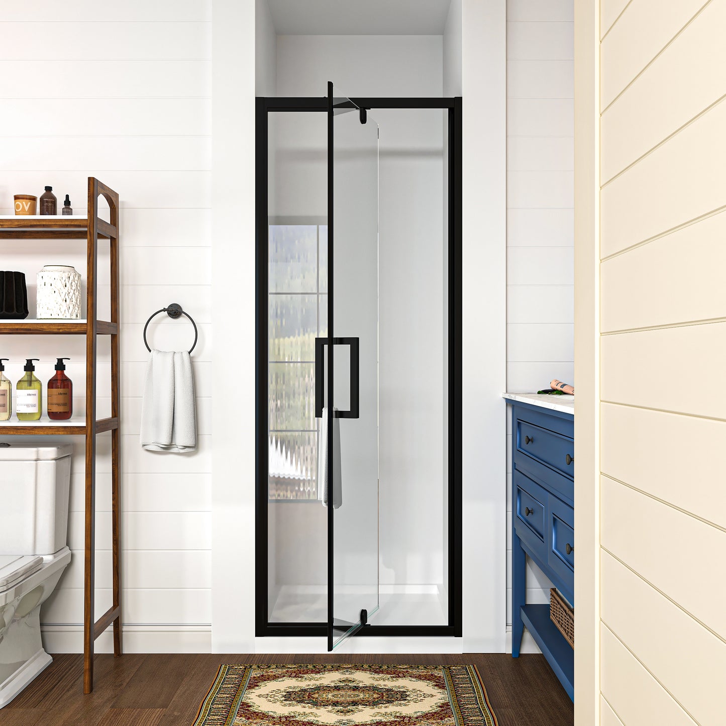 Waterper® 28 in. to 32 in. W x 72 in. H Framed Pivot Shower Door in Black with Clear Glass