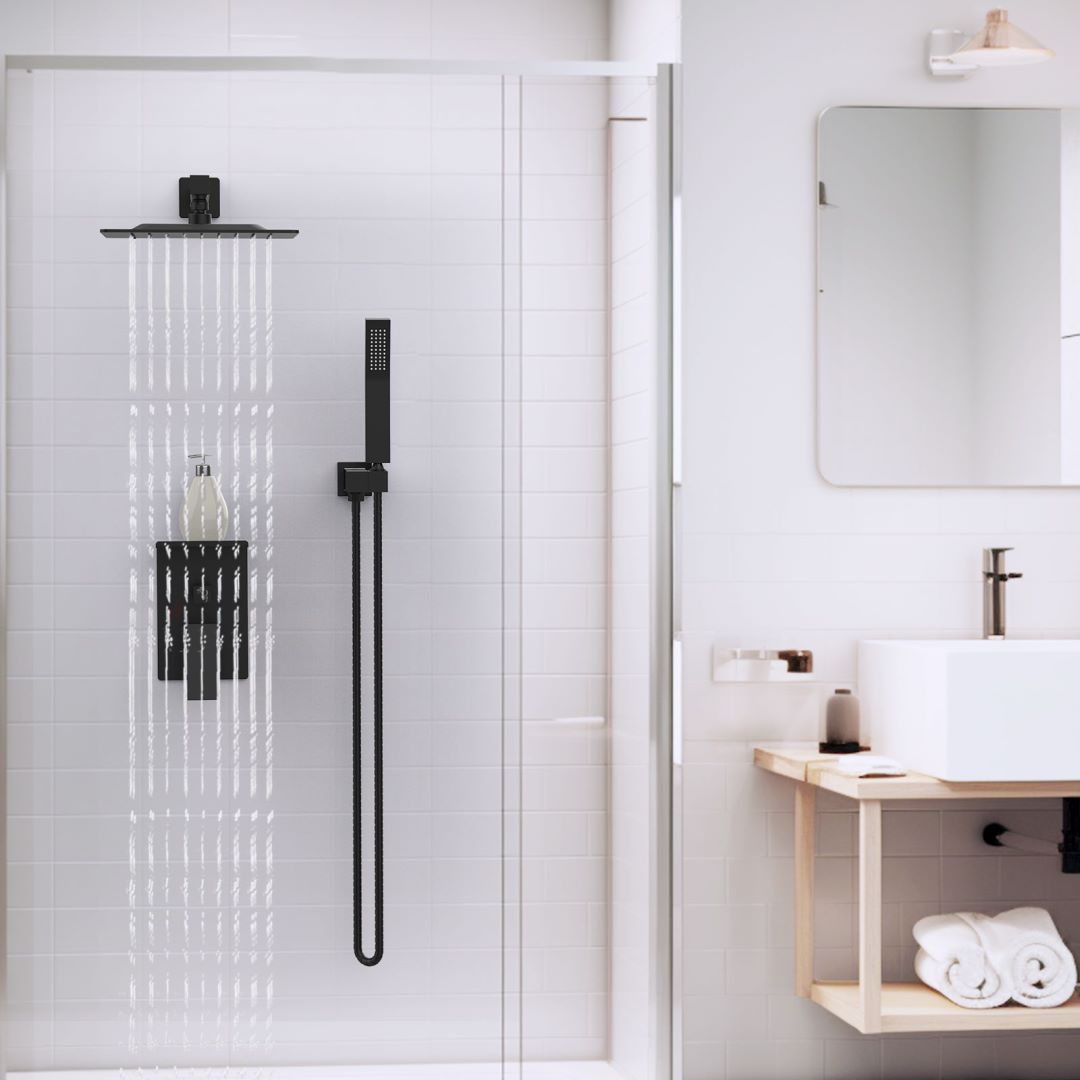 Wall Mount Fixed and Handheld Shower Head with Storage Rack
