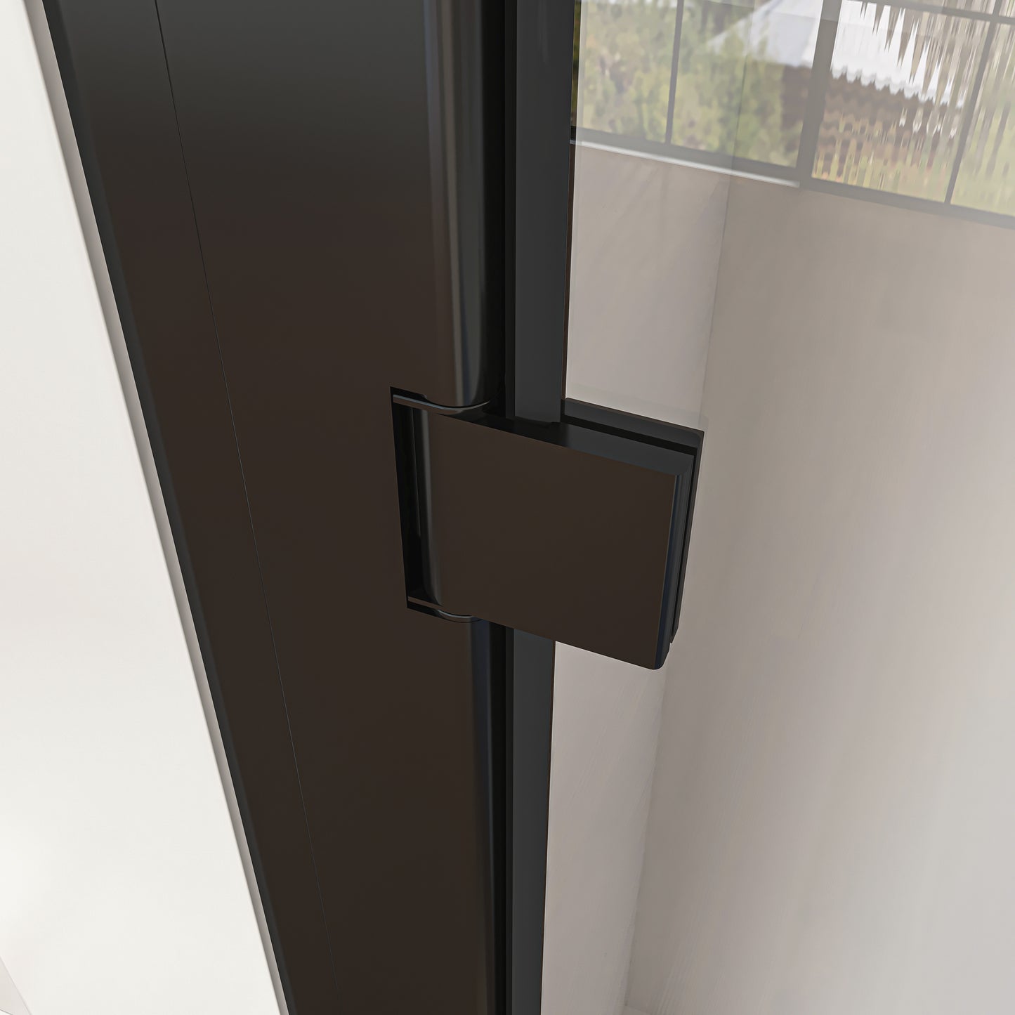Waterper® Pivot Swing Frameless Shower Door in Black with Clear Glass
