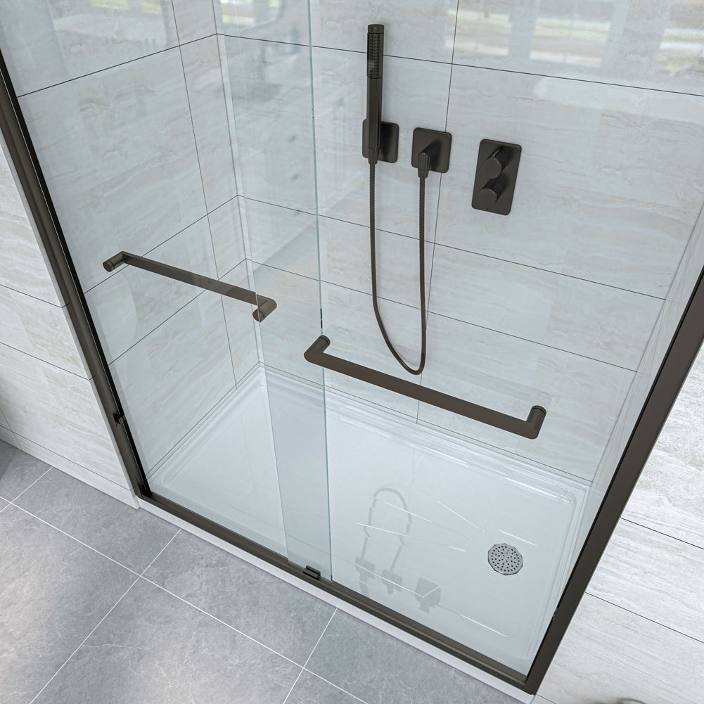 Waterpar® 56-60 in. W x 72 in. H Sliding Semi-Frameless Shower Door Matte Black Clear Glass