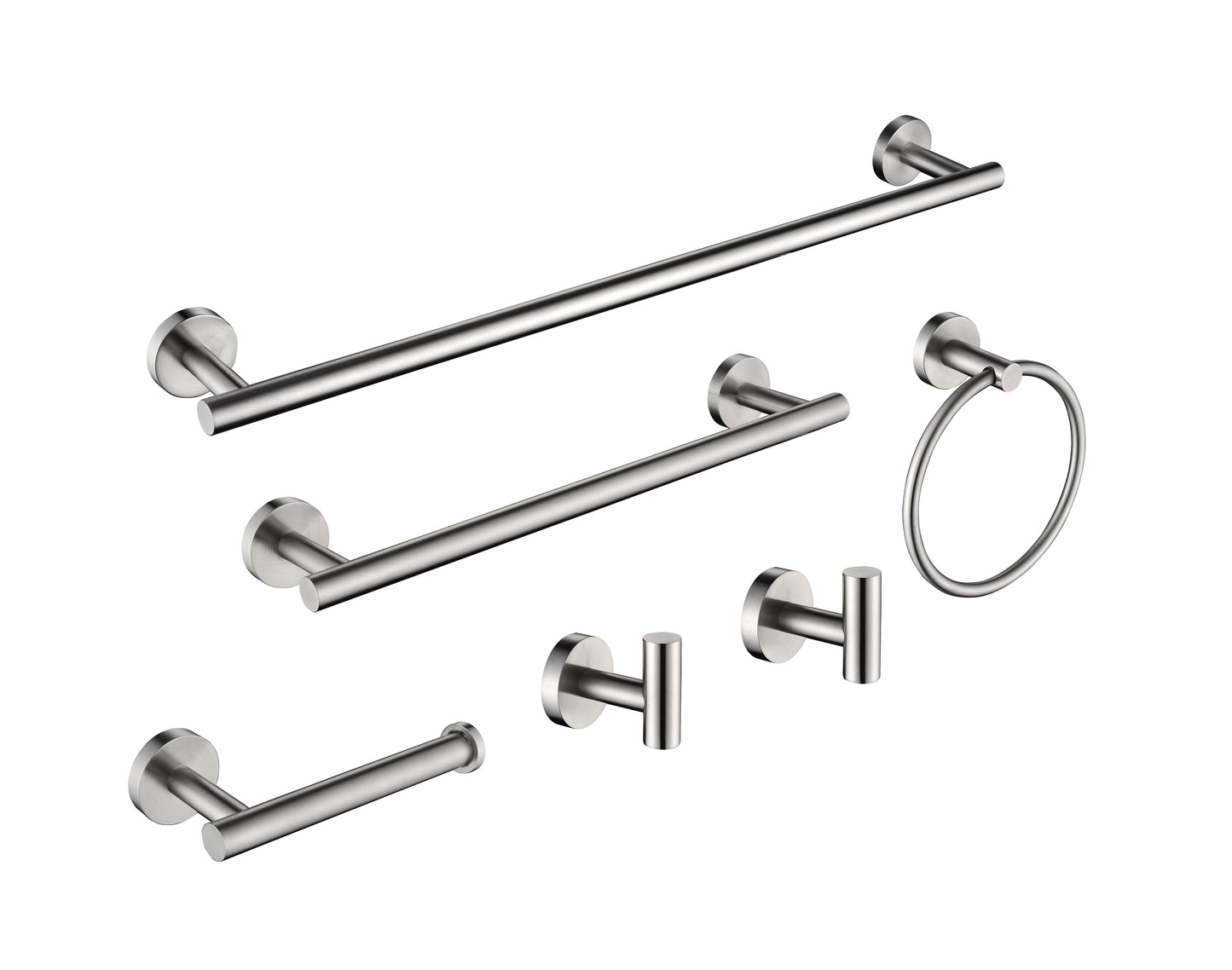 Waterpar®6-Piece Bath Hardware Set, Towel Bar, Toilet Paper Holder, Towel Hook in Brushed Nickel