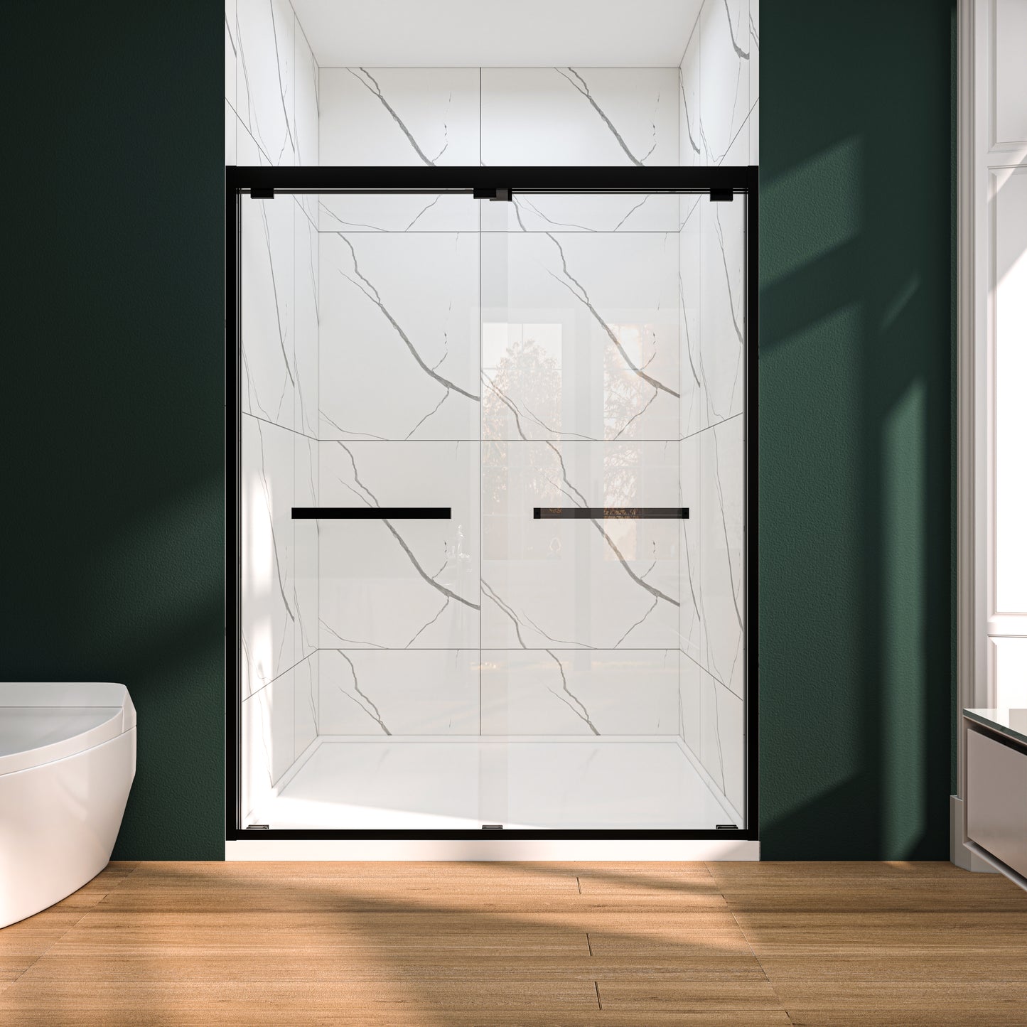Waterpar® 56-60 in. W x 76 in. H Sliding Semi-Frameless Shower Door Matte Black Clear Glass