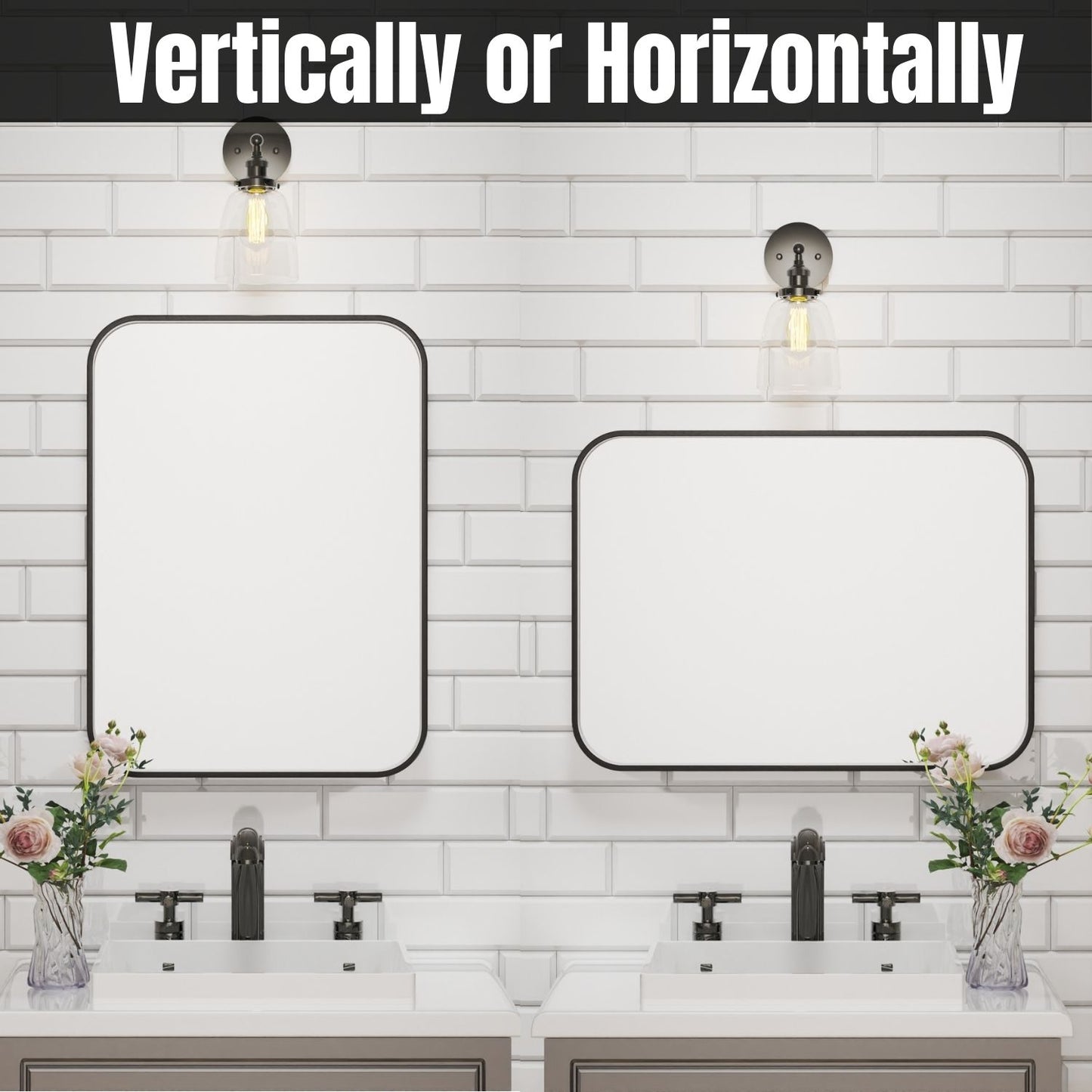 Waterpar® 60 in. W x 28 in. H Rectangular Aluminum Framed Wall Bathroom Vanity Mirror