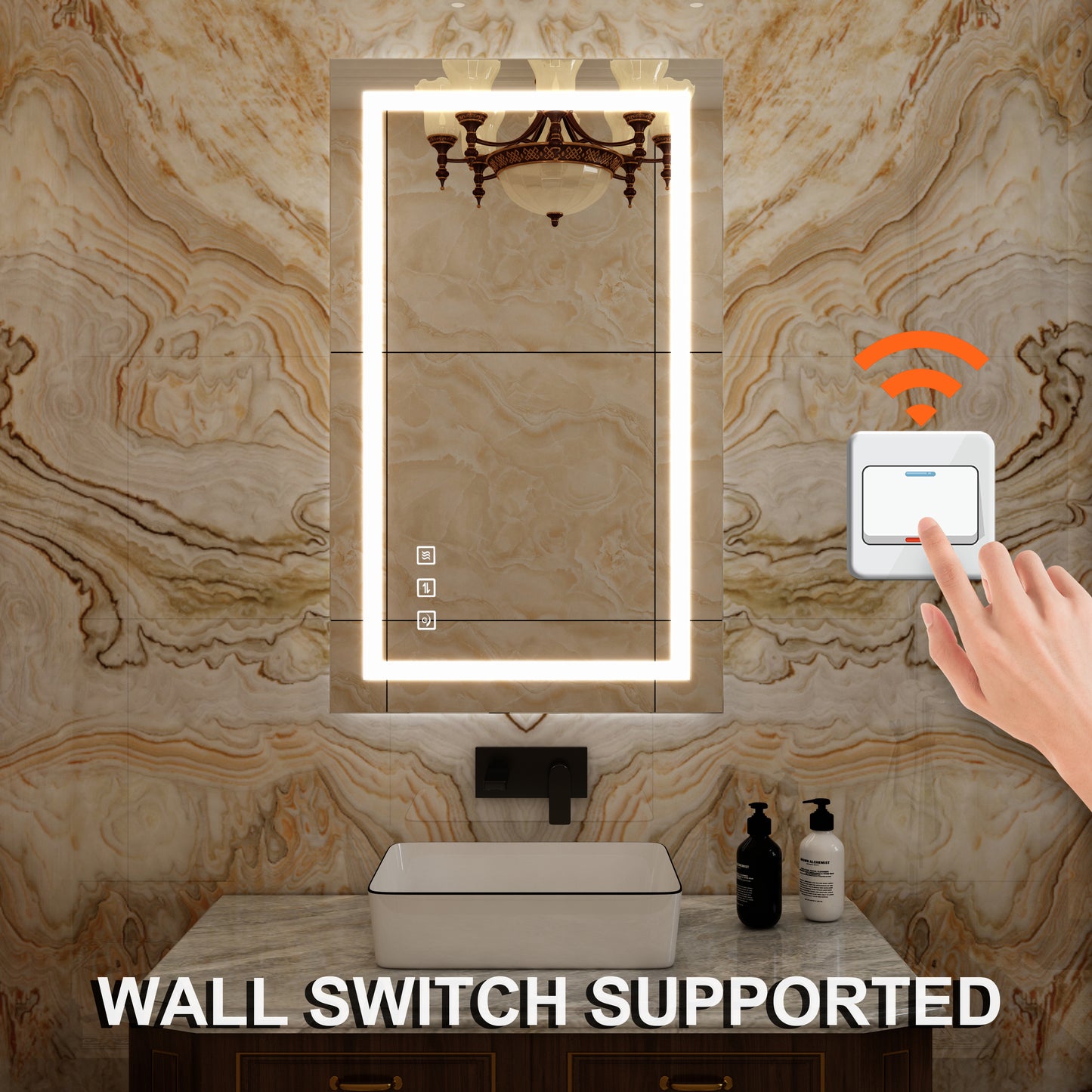 Waterpar® 30 in. W x 36 in. H LED Large Rectangular Frameless Anti-Fog Wall Bathroom Mirror Front Light