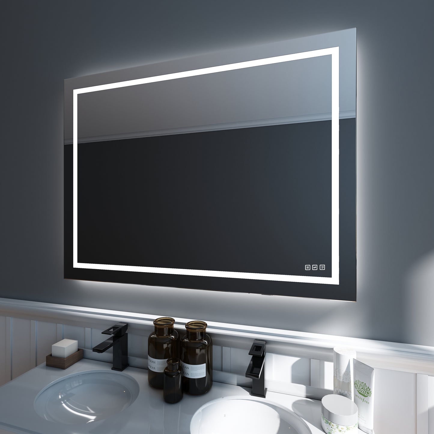 Waterpar® 48 in. W x 36 in. H LED Rectangular Frameless Anti-Fog Bathroom Mirror Front & Backlit