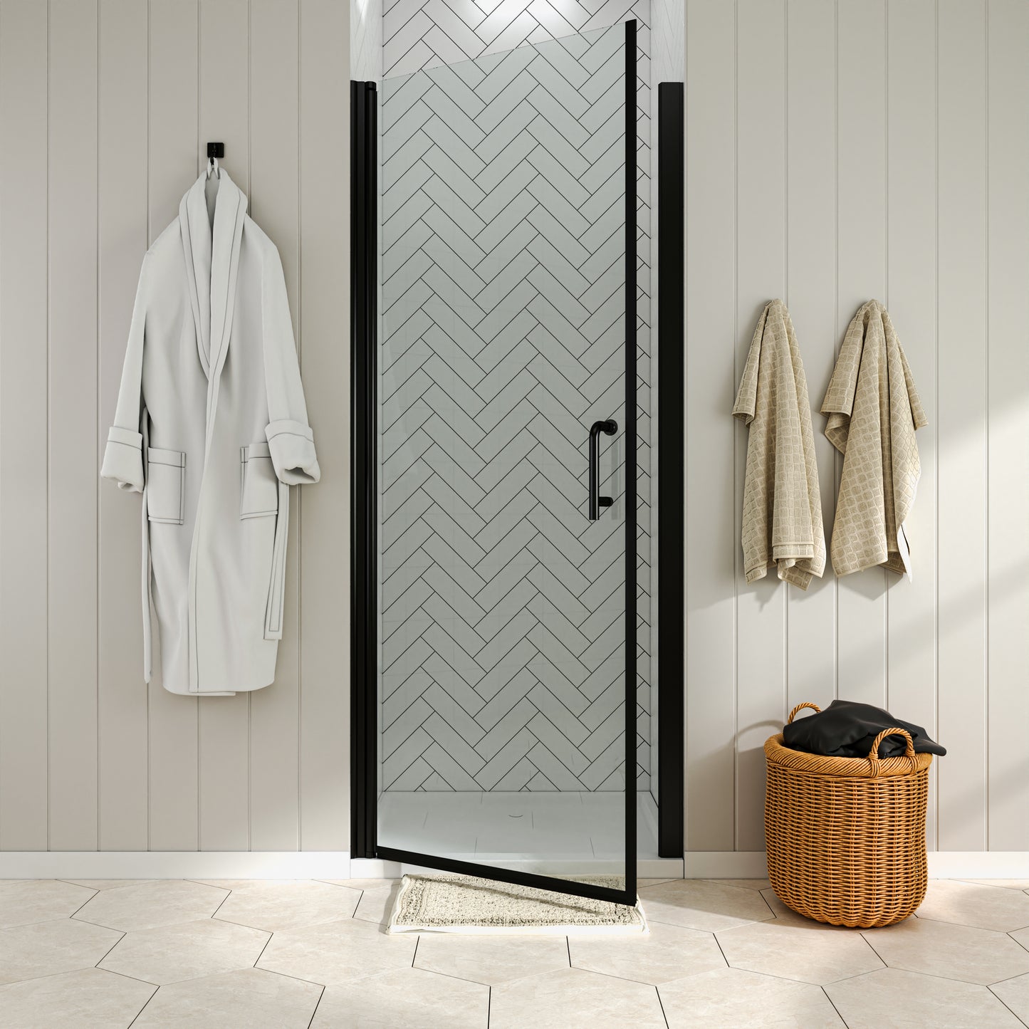 Waterpar® Pivot Swing Minimalist Frameless Shower Door Matte Black Clear Glass