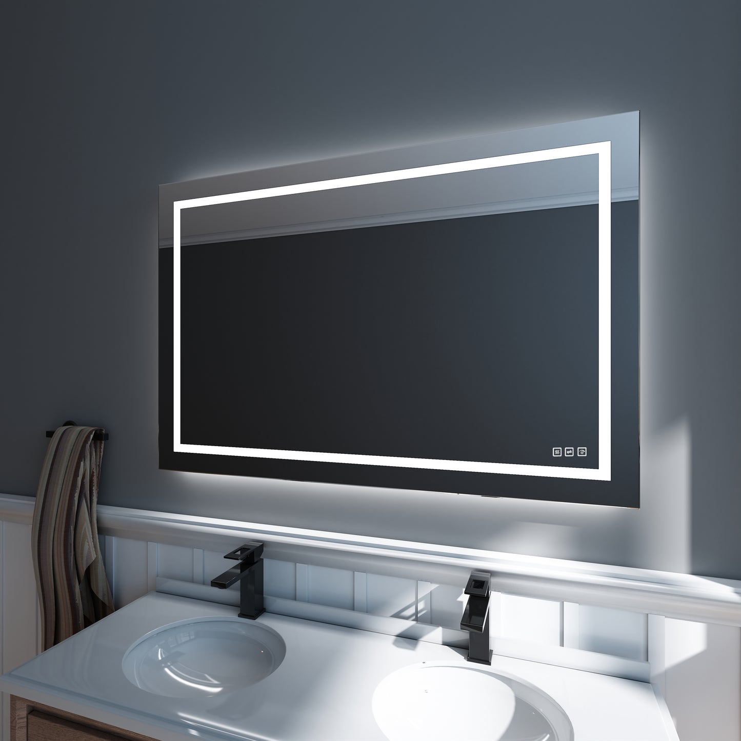 Waterpar® 48 in. W x 32 in. H LED Large Rectangular Frameless Anti-Fog Bathroom Mirror Front & Backlit