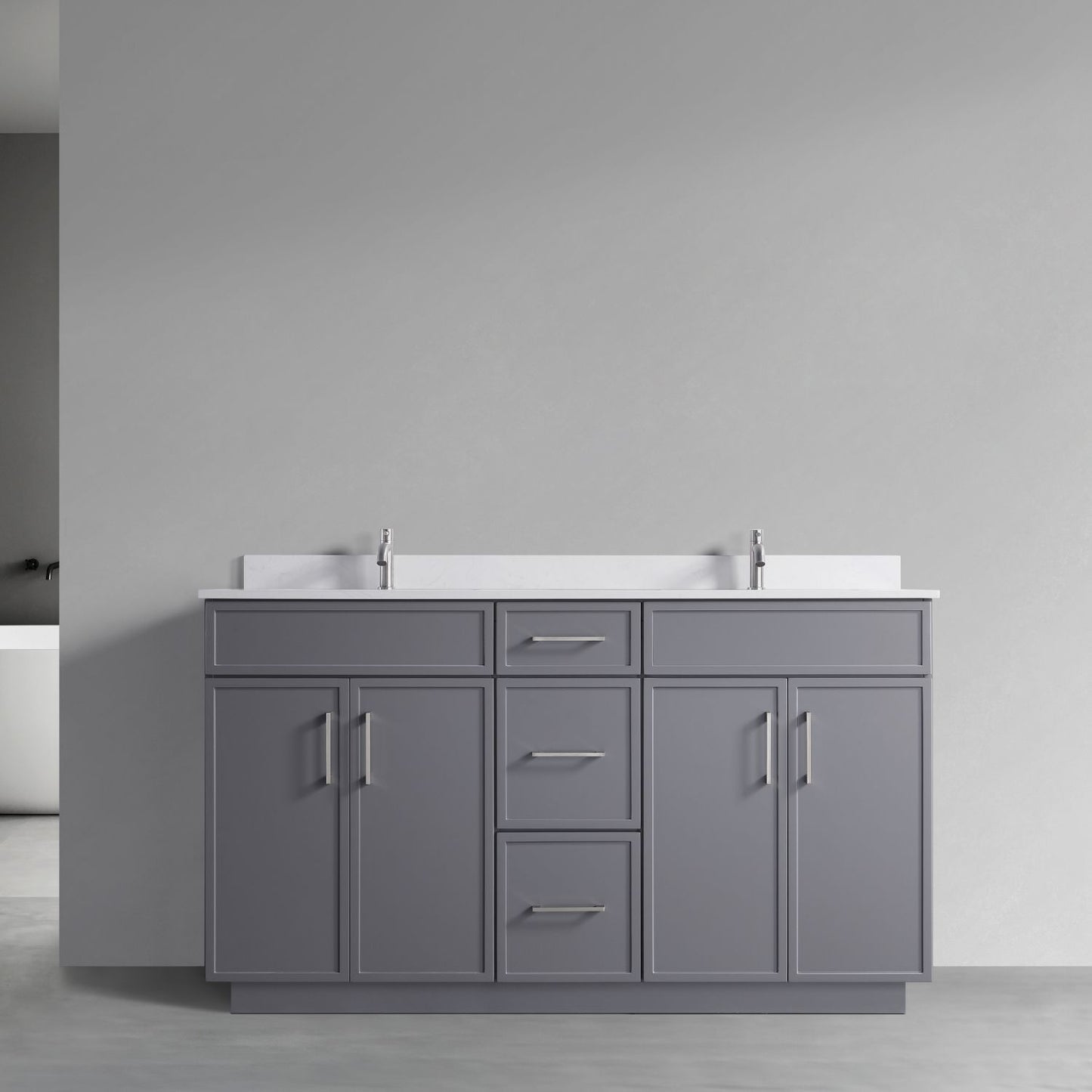 Waterpar® 60 in. L x 22 in. W x 35 in. H Minimalist Bathroom Cabinet with Dual Ceramic Sink