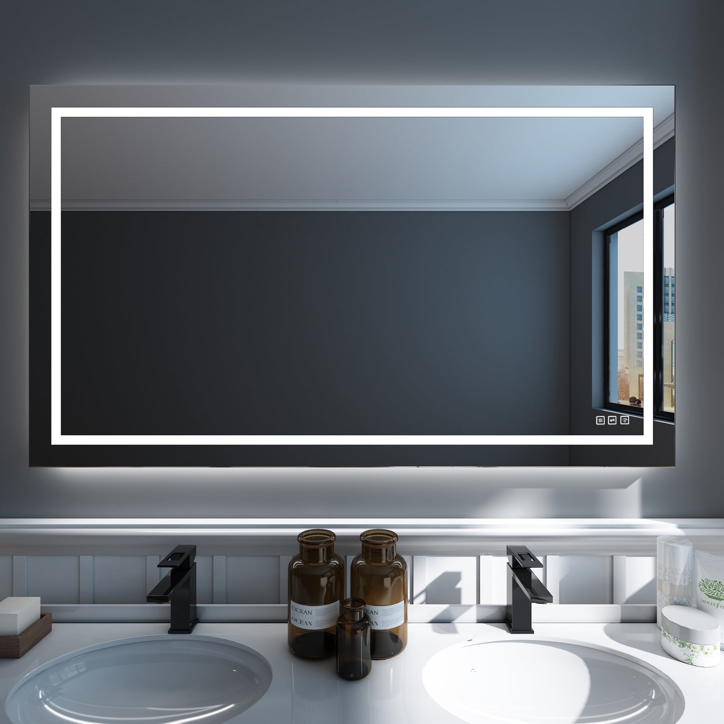 Waterpar® 60 in. W x 36 in. H Rectangular Frameless Wall Bathroom Vanity Mirror with Backlit and Front Light