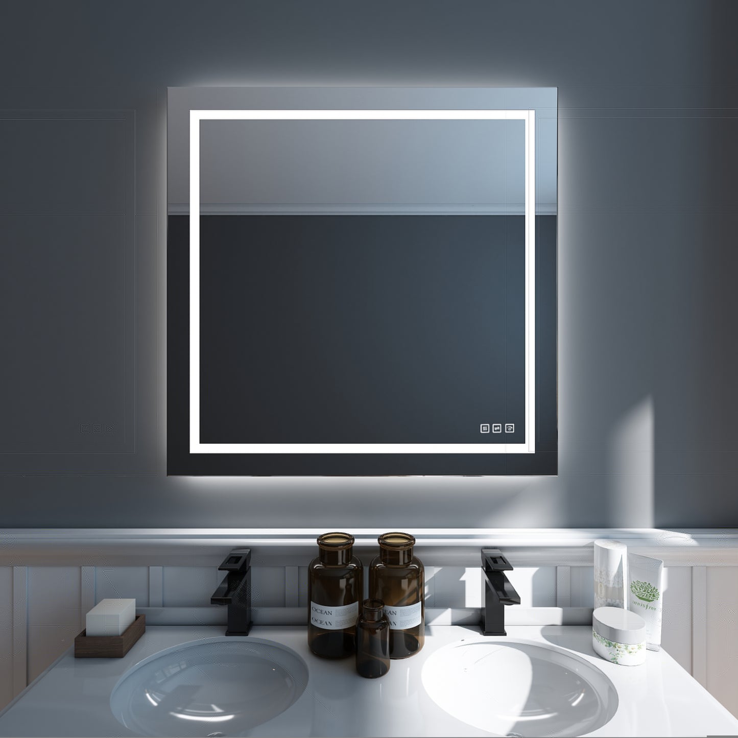 Waterpar® 36 in. W x 36 in. H LED Rectangular Frameless Anti-Fog Bathroom Mirror Front & Backlit