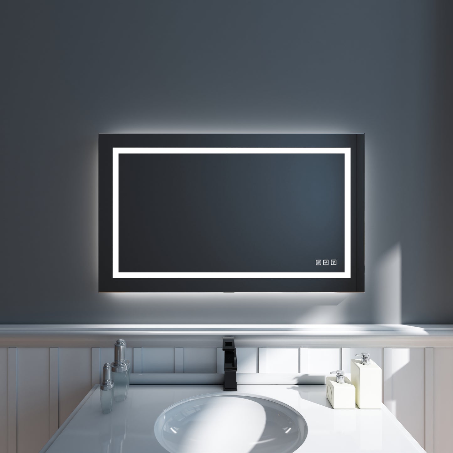 Waterpar® 40 in. W x 24 in. H LED Large Rectangular Frameless Anti-Fog Bathroom Mirror Front & Backlit