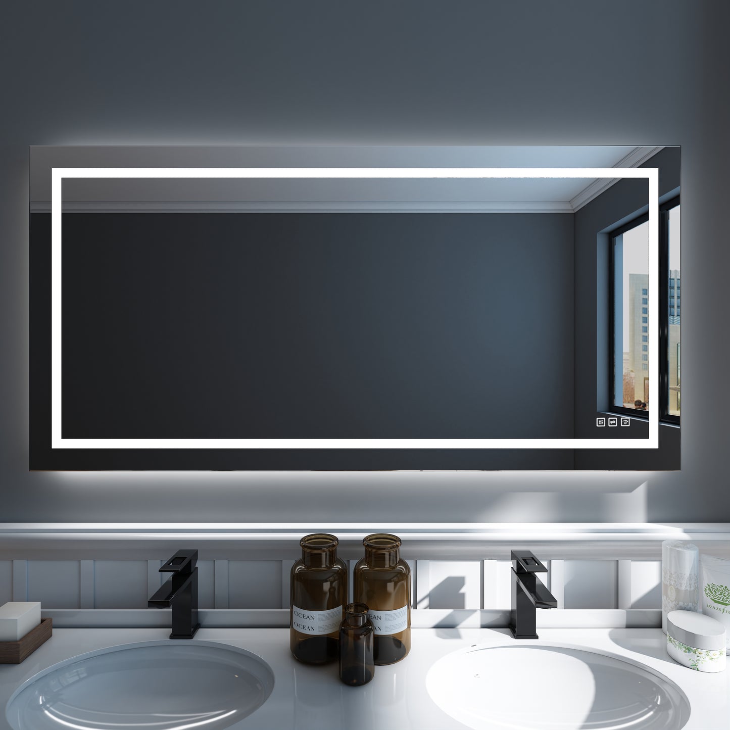 Waterpar® 60 in. W x 30 in. H Rectangular Frameless Wall Bathroom Vanity Mirror with Backlit and Front Light