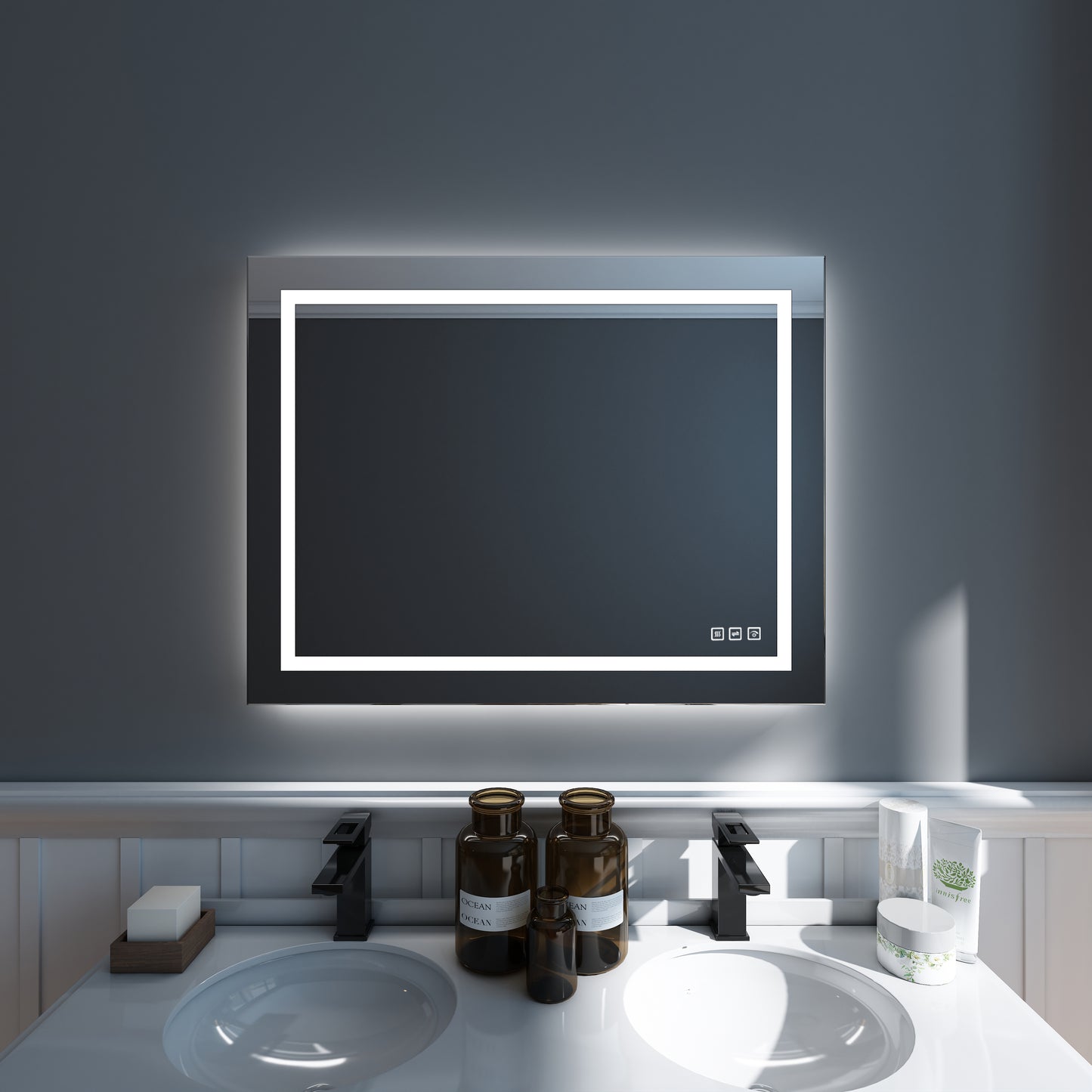 Waterpar® 36 in. W x 28 in. H Rectangular Frameless Wall Bathroom Vanity Mirror with Backlit and Front Light