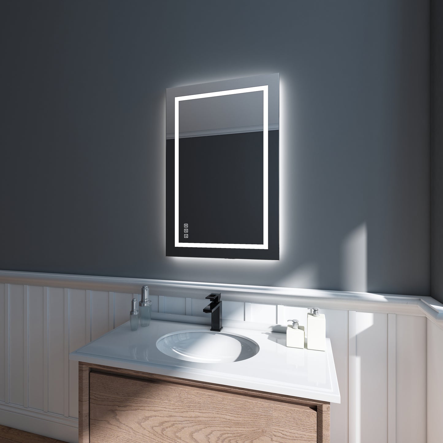 Waterpar® 24 in. W x 36 in. H LED Rectangular Frameless Anti-Fog Bathroom Mirror Front & Backlit