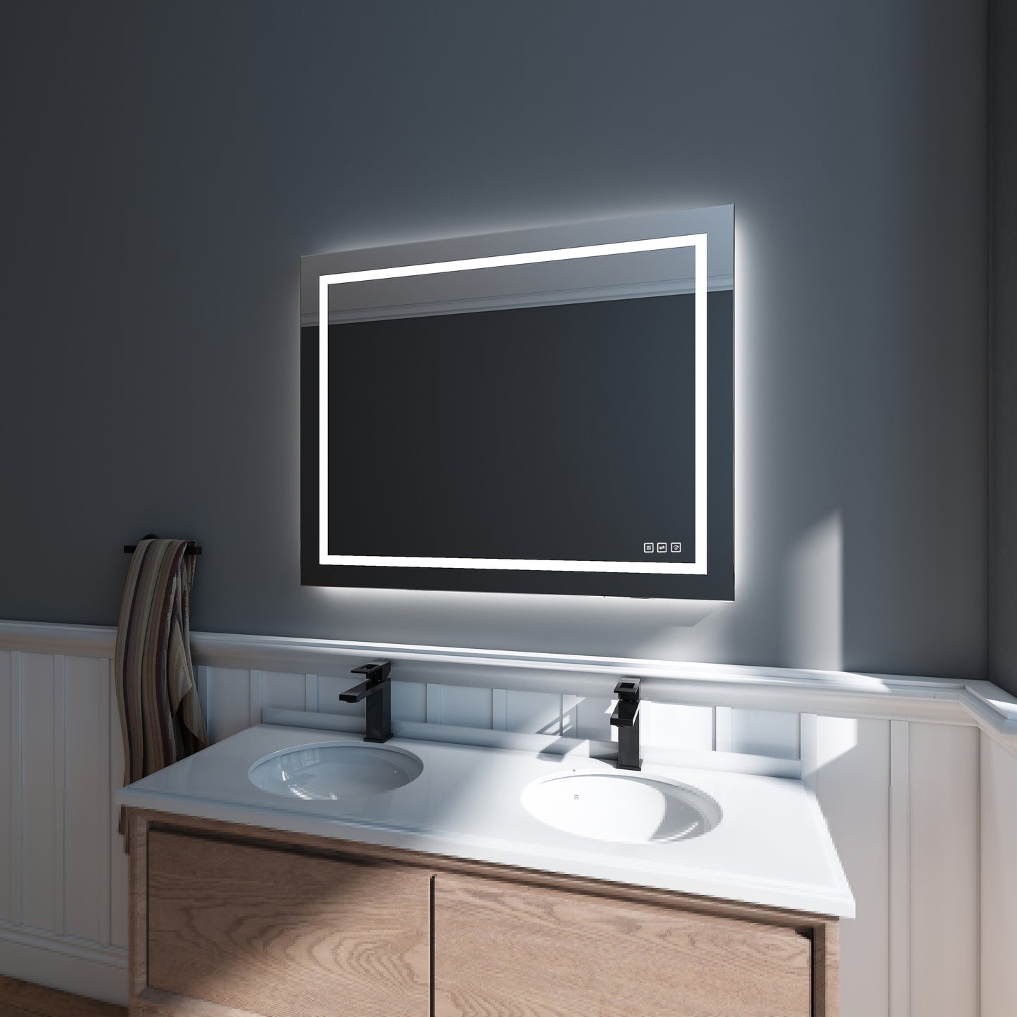 Waterpar® 40 in. W x 32 in. H LED Large Rectangular Frameless Anti-Fog Bathroom Mirror Front & Backlit