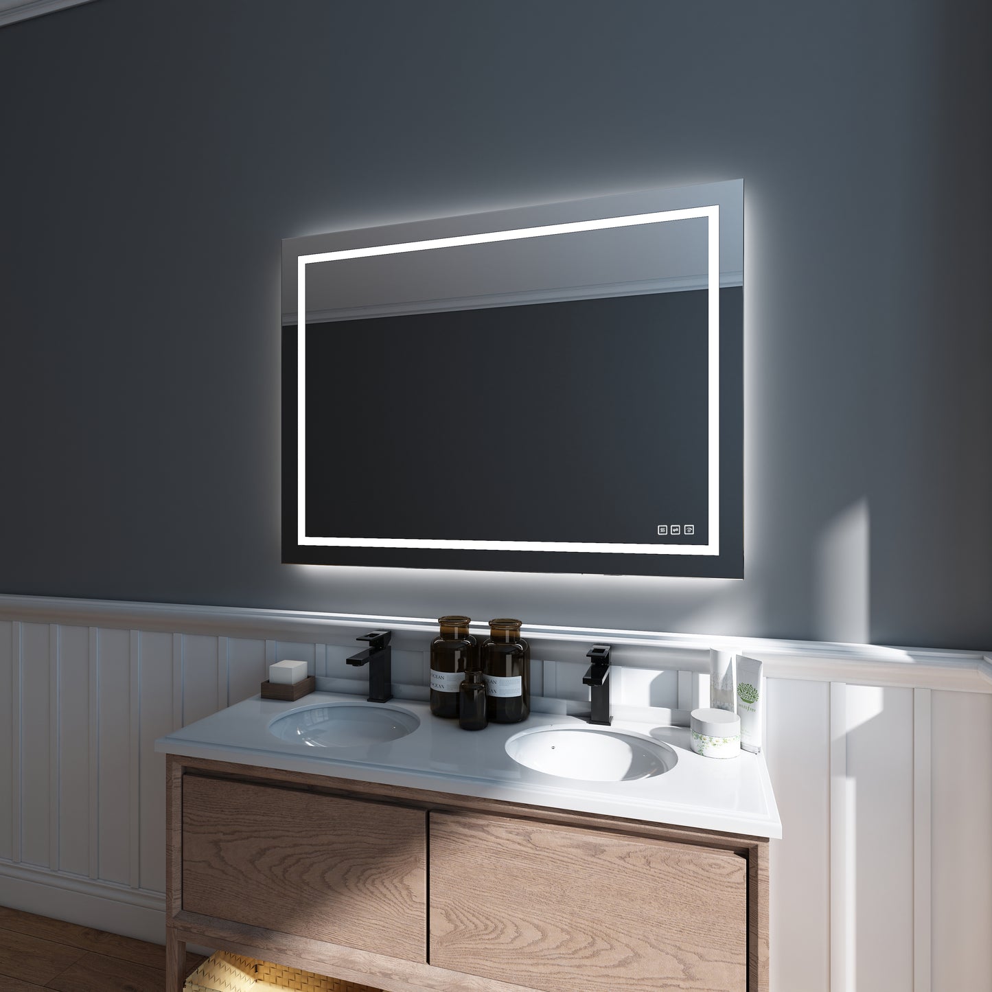 Waterpar® 48 in. W x 36 in. H LED Rectangular Frameless Anti-Fog Bathroom Mirror Front & Backlit