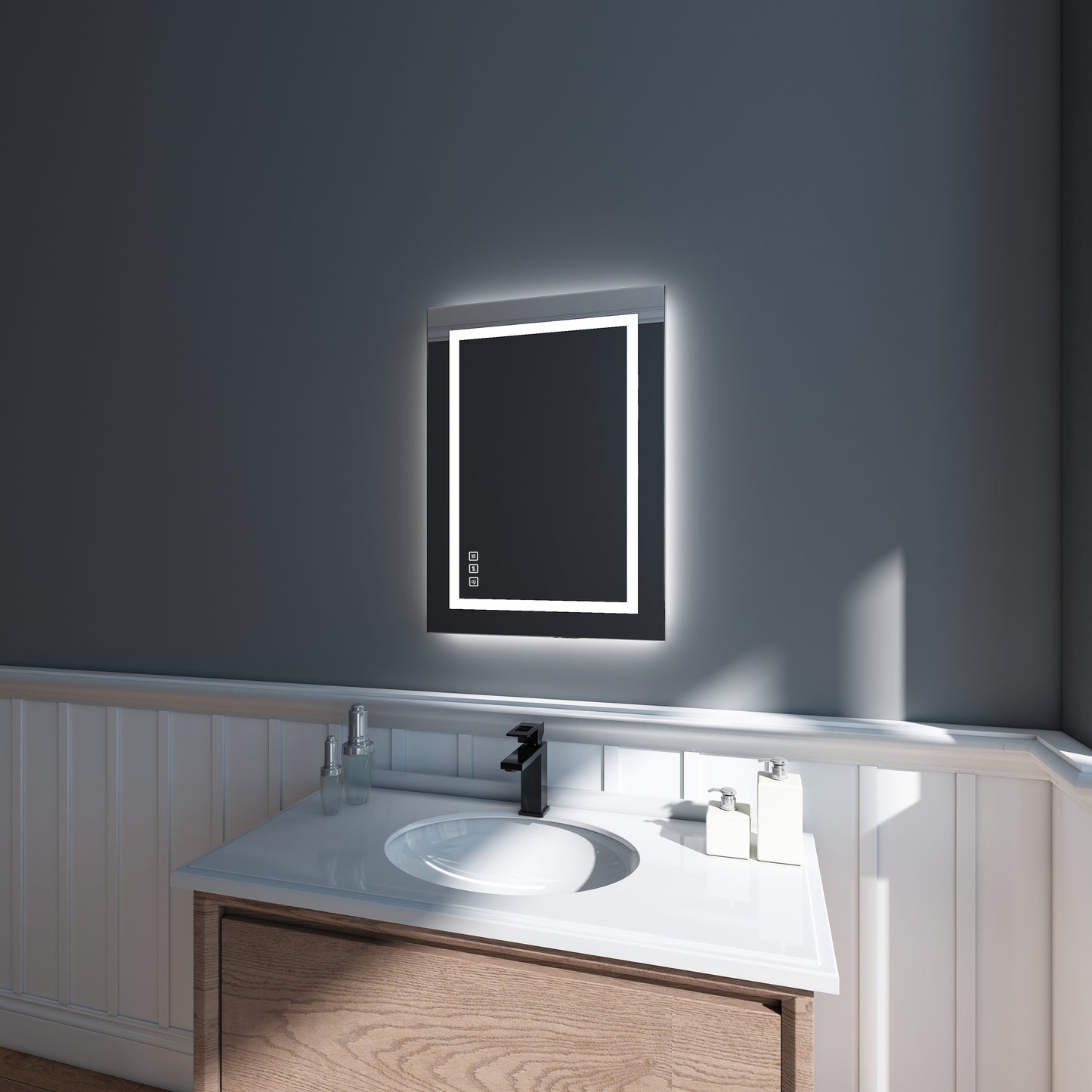 Waterpar® 20 in. W x 28 in. H LED Rectangular Frameless Anti-Fog Bathroom Mirror Front & Backlit