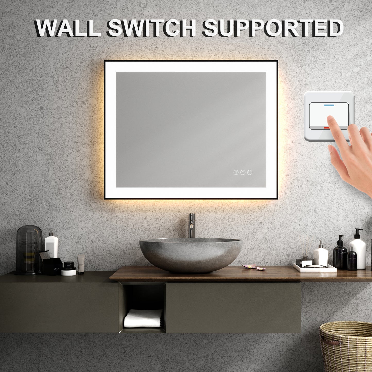 Waterpar® 48 in. W x 36 in. H Rectangular Framed Anti-Fog LED Wall Bathroom Vanity Mirror in Black with Backlit and Front Light