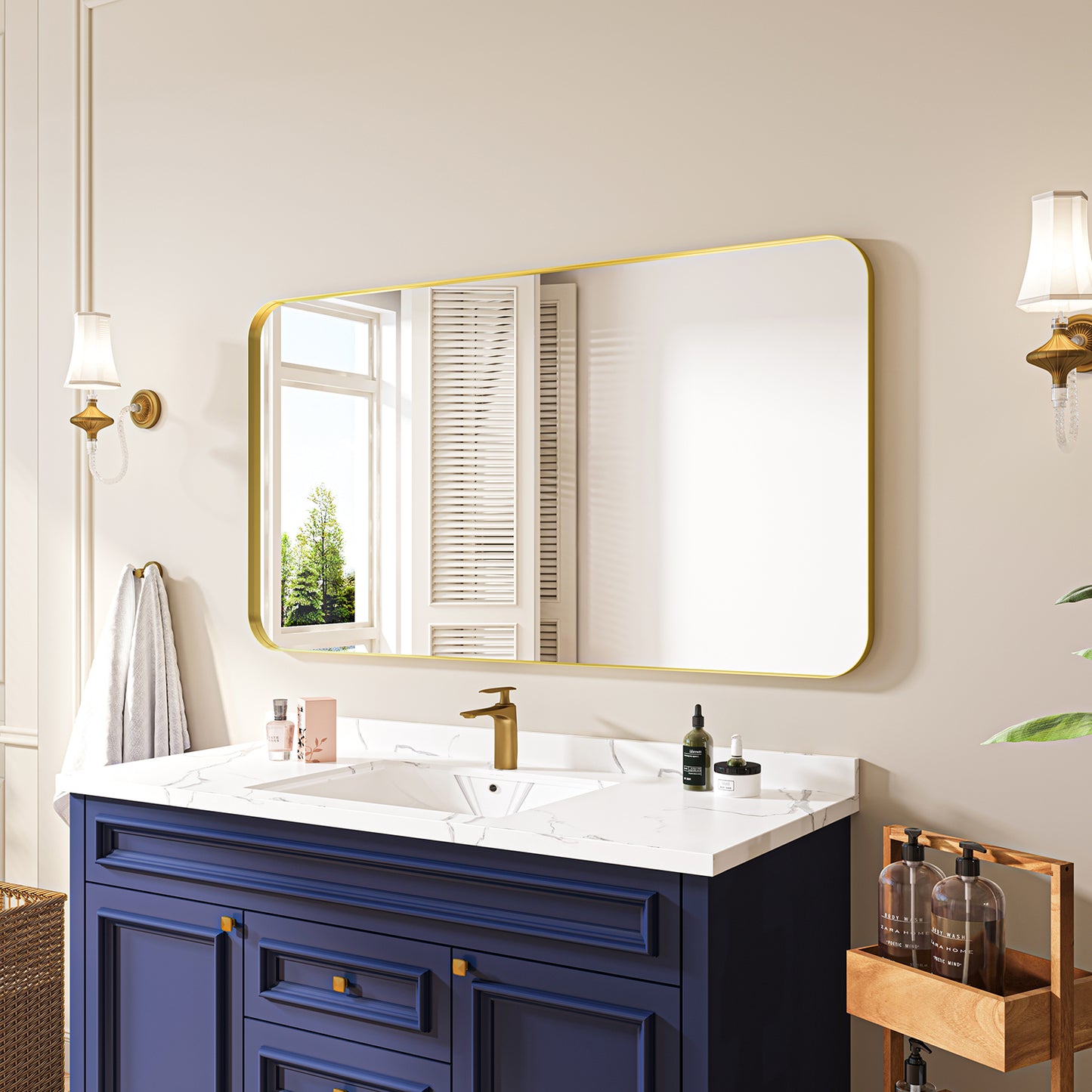 Waterpar® 55 in. W x 30 in. H Rectangular Aluminum Framed Wall Bathroom Vanity Mirror