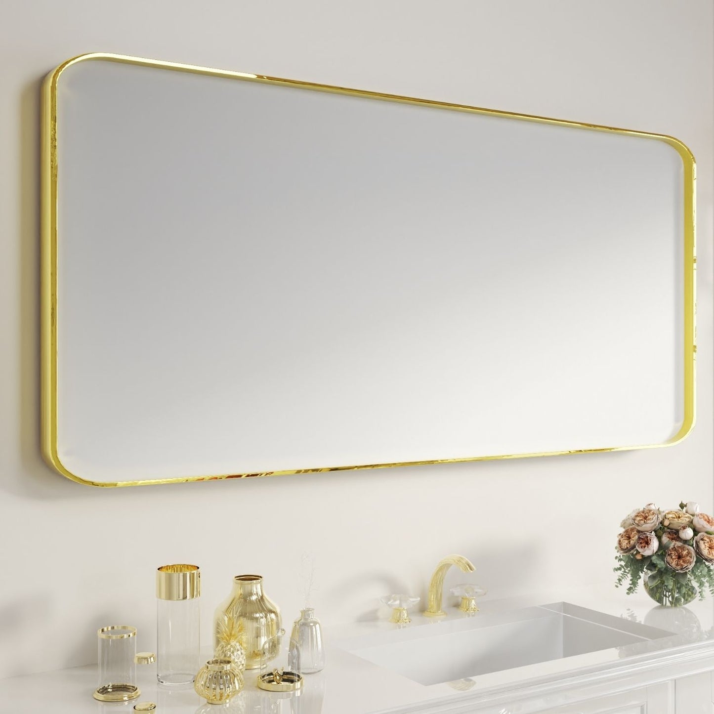 Waterpar® 60 in. W x 28 in. H Rectangular Aluminum Framed Wall Bathroom Vanity Mirror