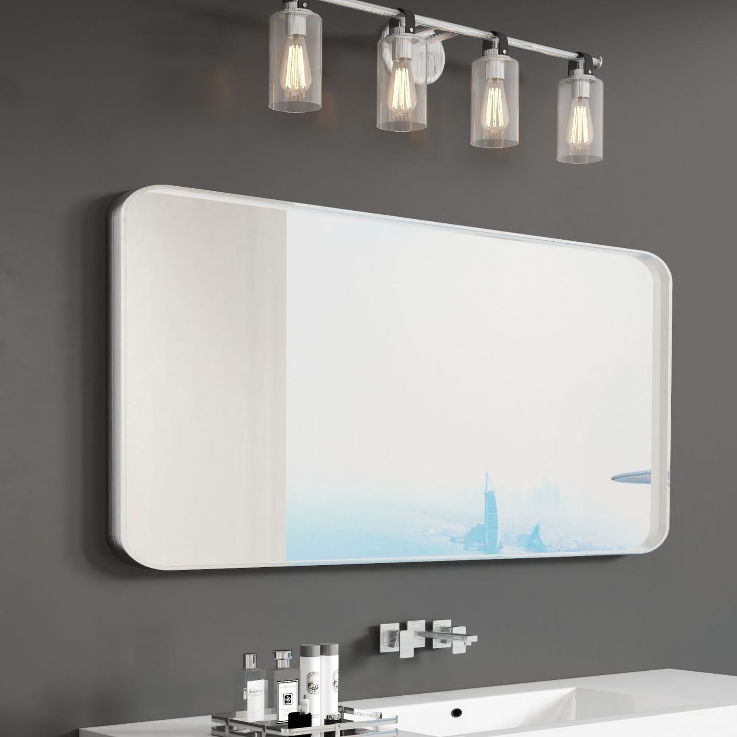 Waterpar® 60 in. W x 28 in. H Rectangular Aluminum Framed Wall Bathroom Vanity Mirror