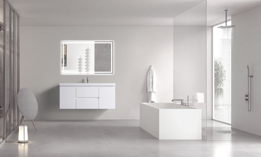 Waterpar® 47.4 in. L x 19.7 in. W x 21.65 in. H White Bathroom Cabinet with Single Resin Sink