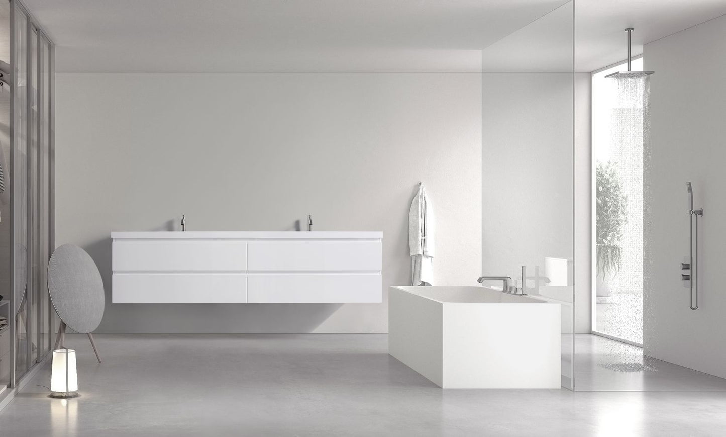 Waterpar® 83.9 in. L x 19.7 in. W x 21.65 in. H White Bathroom Cabinet with Single Resin Sink