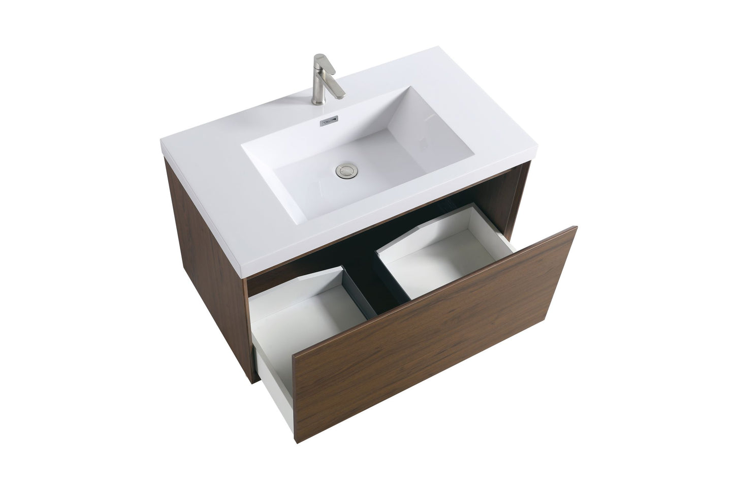 Waterpar® 35.43 in. L x 19.7 in. W x 21.65 in. H Natural Wood Bathroom Cabinet with White Resin Sink