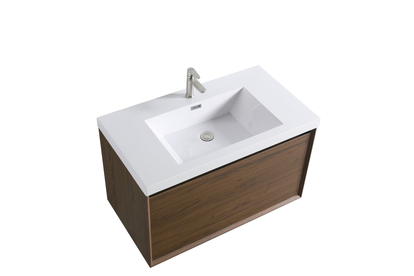 Waterpar® 35.43 in. L x 19.7 in. W x 21.65 in. H Natural Wood Bathroom Cabinet with White Resin Sink