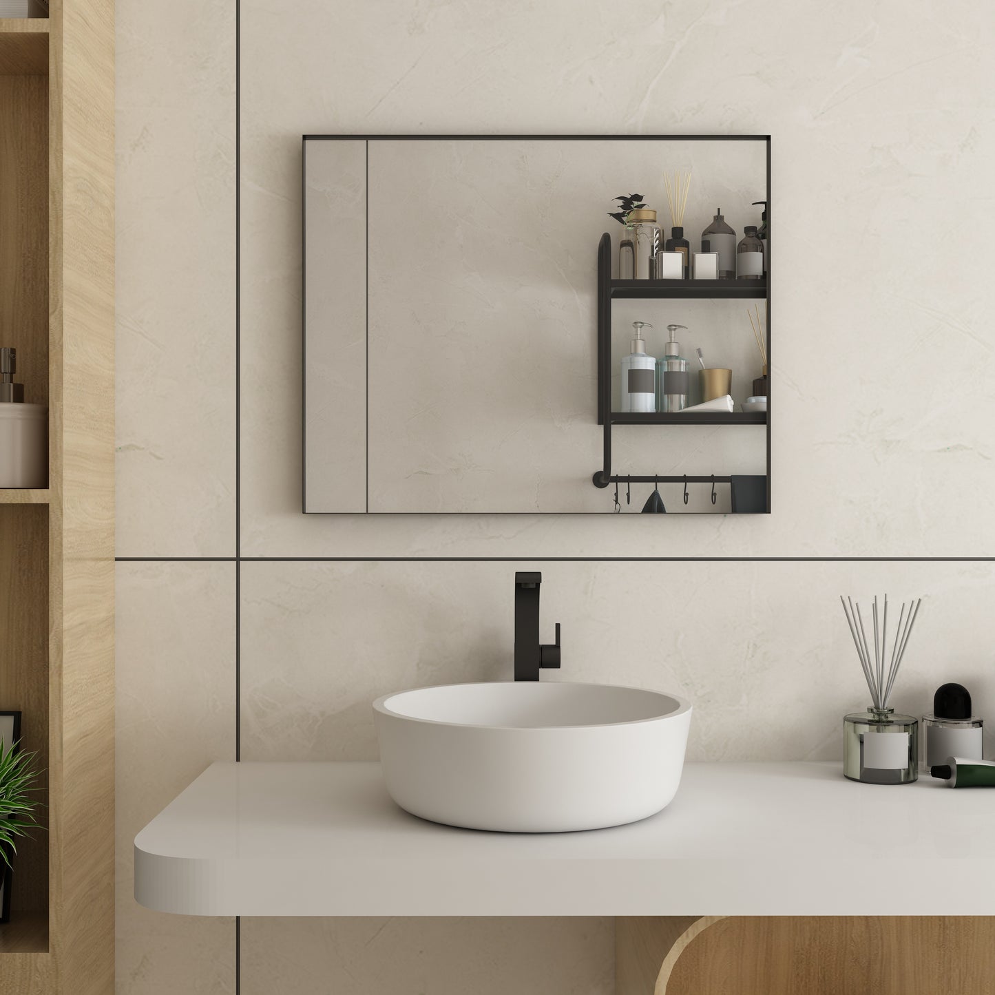 Waterpar® 32 in. W x 40 in. H Rectangular Aluminum Framed Wall Bathroom Vanity Mirror