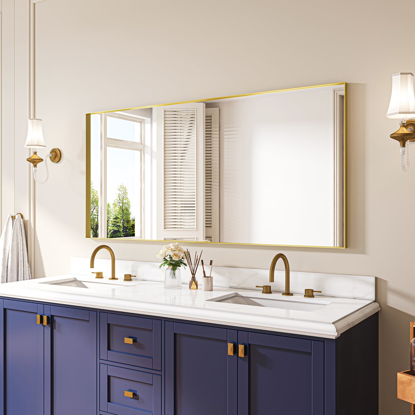 Waterpar® 60 in. W x 28 in. H Rectangular Aluminum Framed Wall Bathroom Vanity Mirror