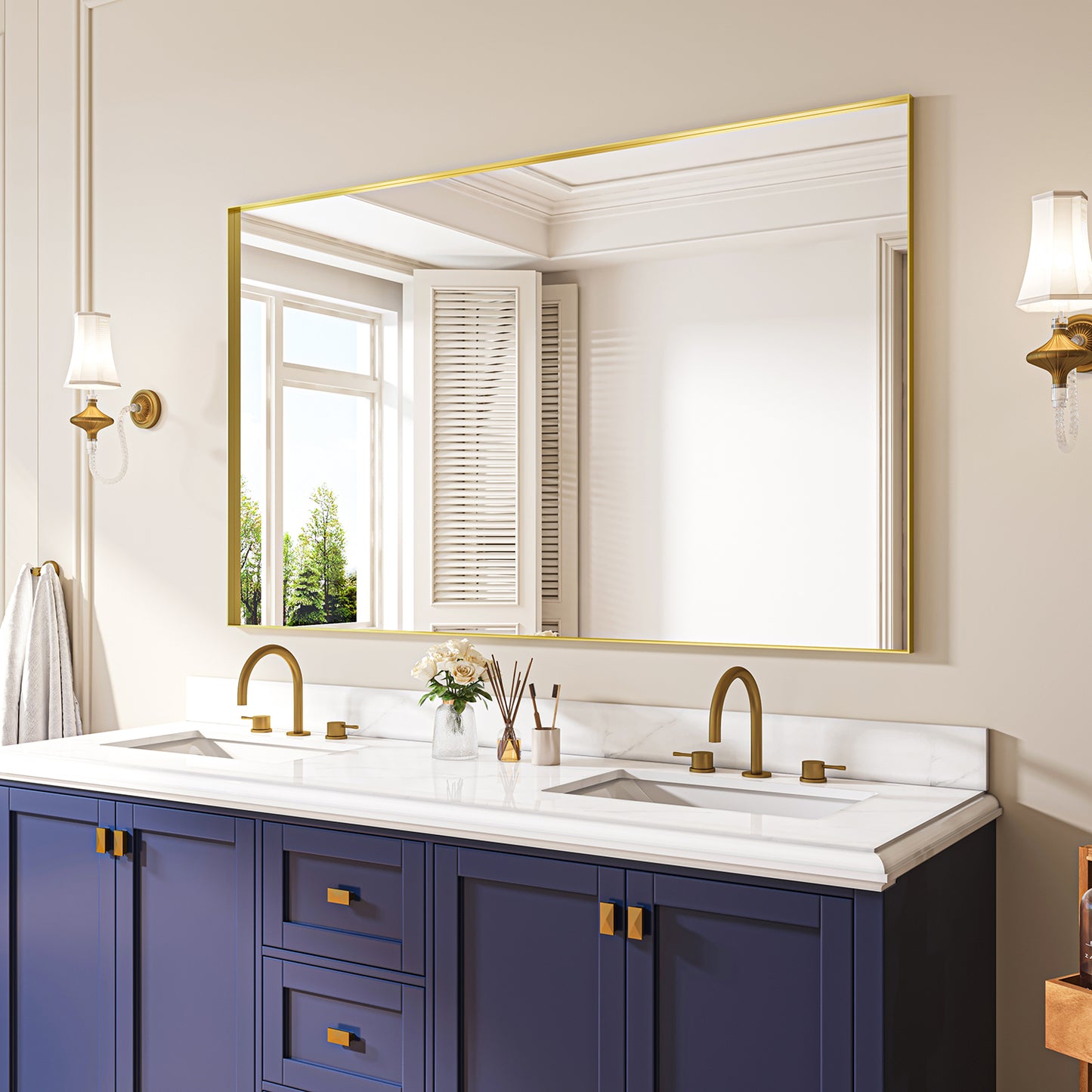Waterpar® 72 in. W x 36 in. H Rectangular Aluminum Framed Wall Bathroom Vanity Mirror