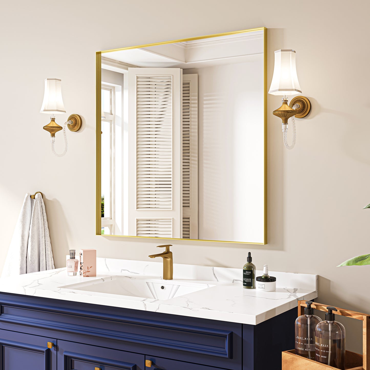 Waterpar®  36 in. W x 36 in. H Rectangular Aluminum Framed Wall Bathroom Vanity Mirror