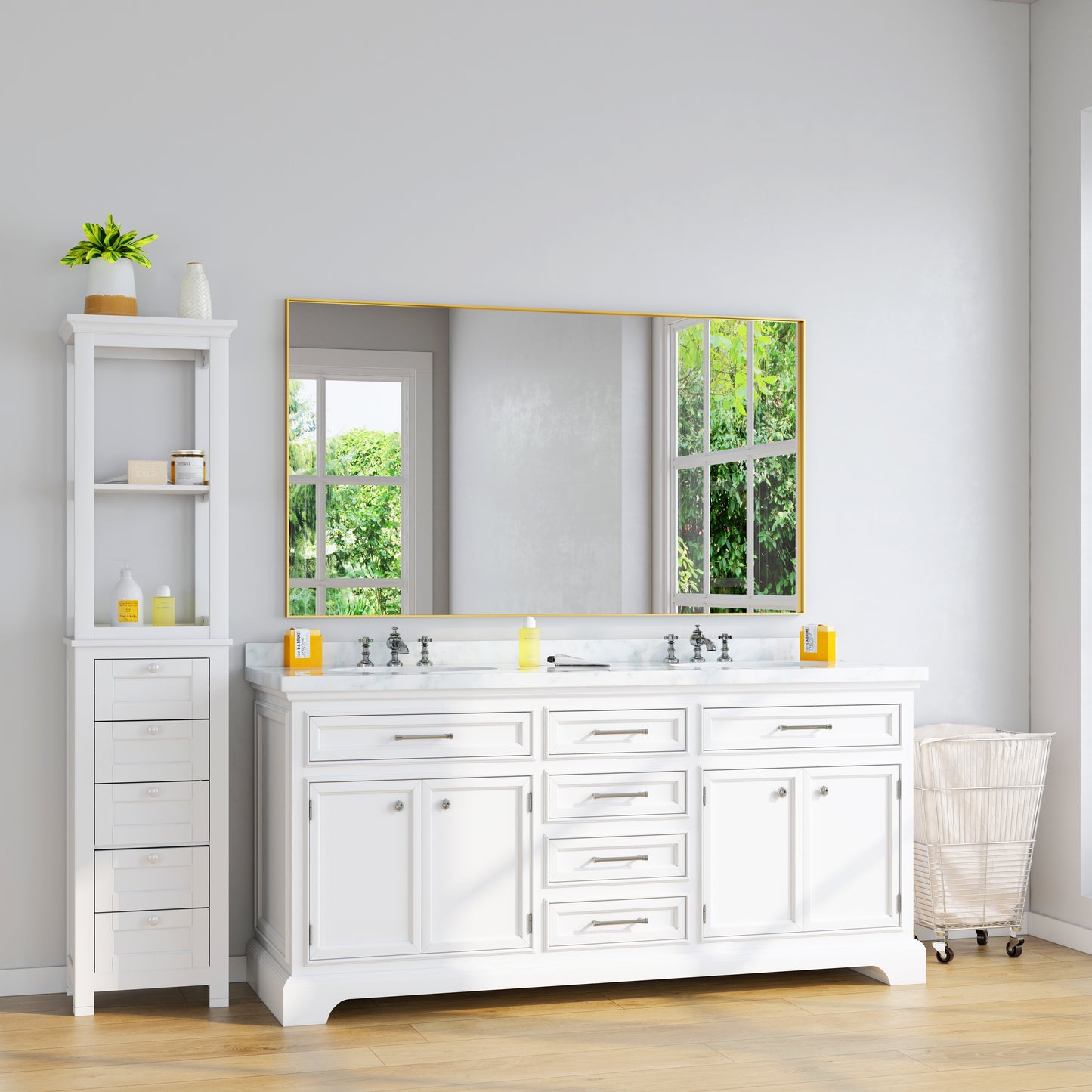 Waterpar® 55 in. W x 30 in. H Rectangular Aluminum Framed Wall Bathroom Vanity Mirror