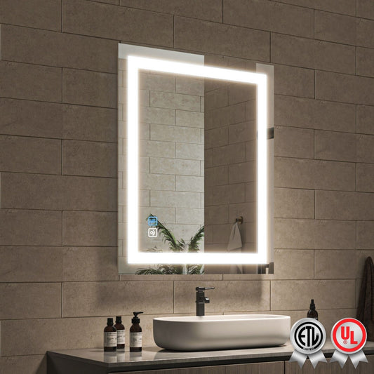 Waterpar® 32 in. W x 24 in. H LED Rectangular Frameless Anti-Fog Bathroom Mirror Front Light