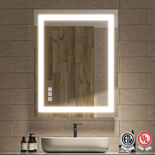 Waterpar® 36 in. W x 28 in. H LED Rectangular Frameless Anti-Fog Wall Bathroom Mirror Front Light