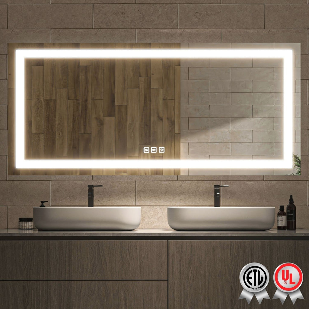 Waterpar® 60 in. W x 28 in. H Rectangular Frameless Anti-Fog LED Wall Bathroom Vanity Mirror with Front Light