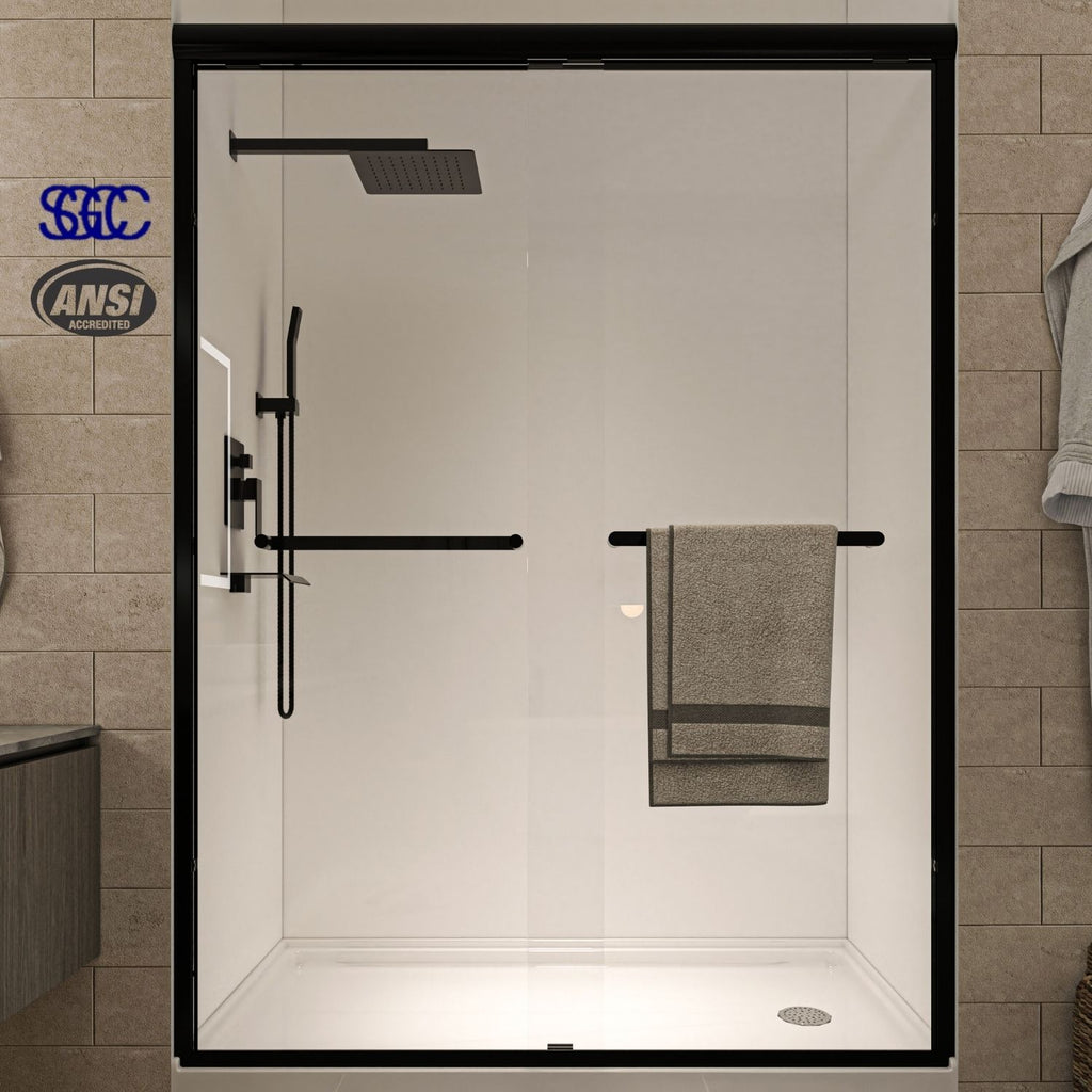 Waterpar® 56-60 in. W x 72 in. H Sliding Semi-Frameless Shower Door with Double Towel Bars