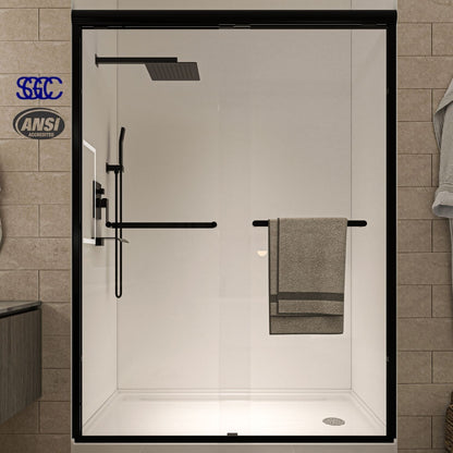 Waterpar® 56-60 in. W x 72 in. H Sliding Semi-Frameless Shower Door with Double Towel Bars