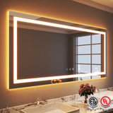 Waterpar® 78 in. W x 36 in. H Rectangular Frameless LED Light Anti-Fog Wall Bathroom Vanity Mirror with Backlit and Front Light