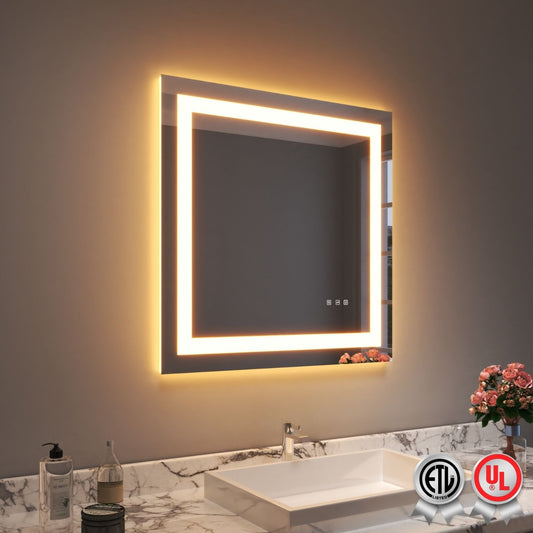 Waterpar® 30 in. W x 30 in. H LED Rectangular Frameless Anti-Fog Bathroom Mirror Front Light & Backlit