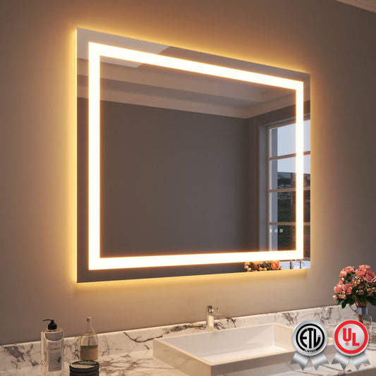 Waterpar® 44 in. W x 36 in. H LED Rectangular Frameless Anti-Fog Bathroom Mirror Front Light & Backlit