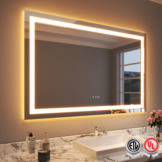 Waterpar® 55 in. W x 36 in. H LED Rectangular Frameless Anti-Fog Bathroom Mirror Front Light & Backlit