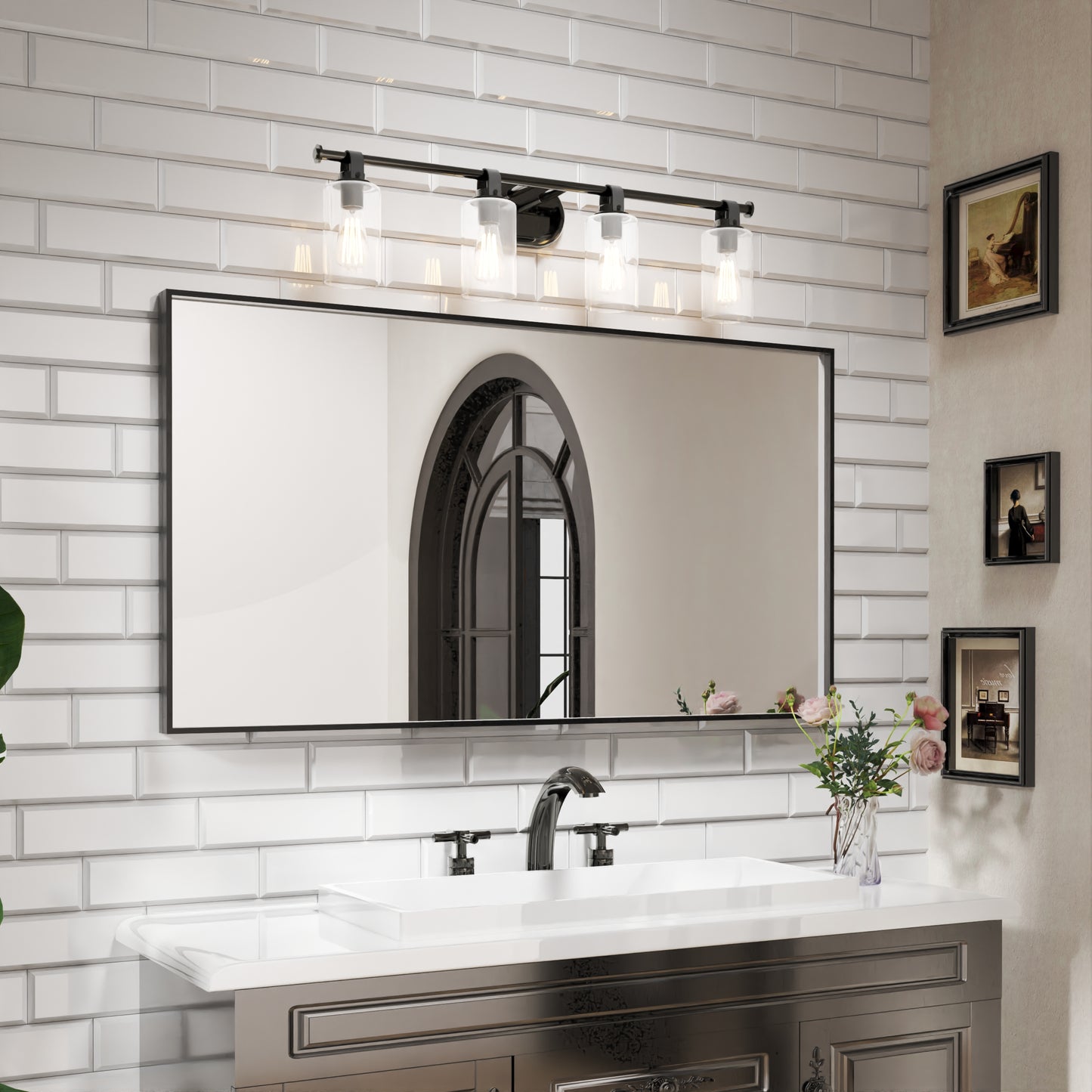 Waterpar® 55 in. W x 30 in. H Rectangular Aluminum Framed Wall Bathroom Vanity Mirror