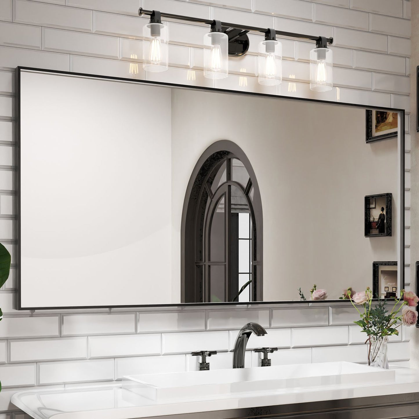 Waterpar® 72 in. W x 36 in. H Rectangular Aluminum Framed Wall Bathroom Vanity Mirror