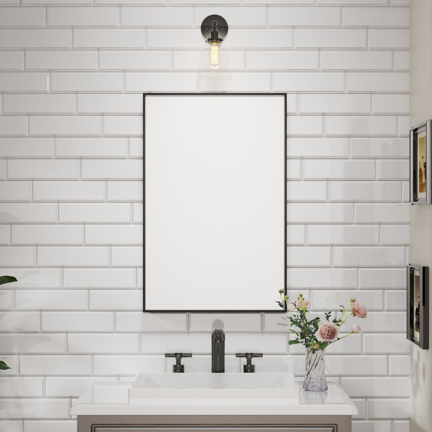 Waterpar® 24 in. W x 36 in. H Rectangular Aluminum Framed Wall Bathroom Vanity Mirror