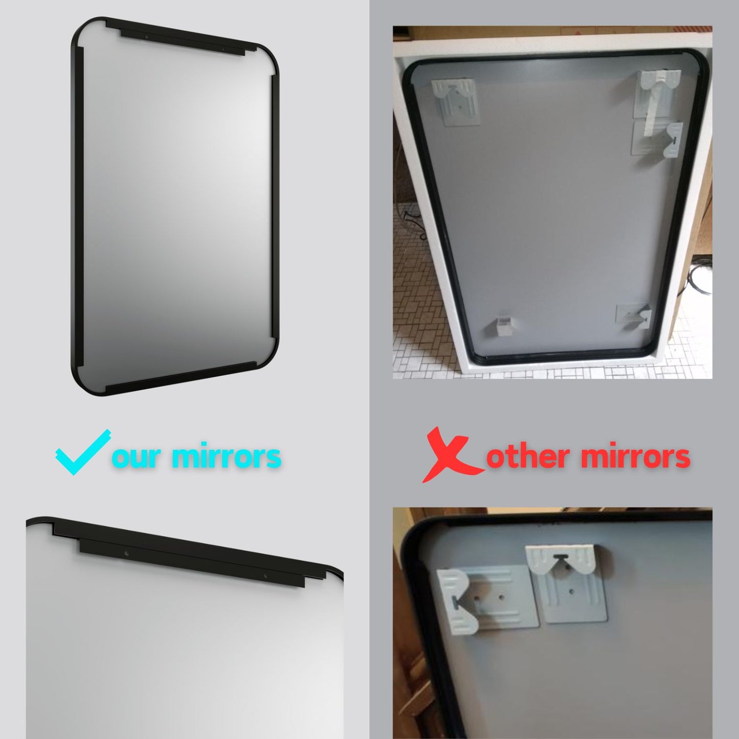Waterpar® 36 in. W x 36 in. H Rectangular Aluminum Framed Wall Bathroom Vanity Mirror in Black