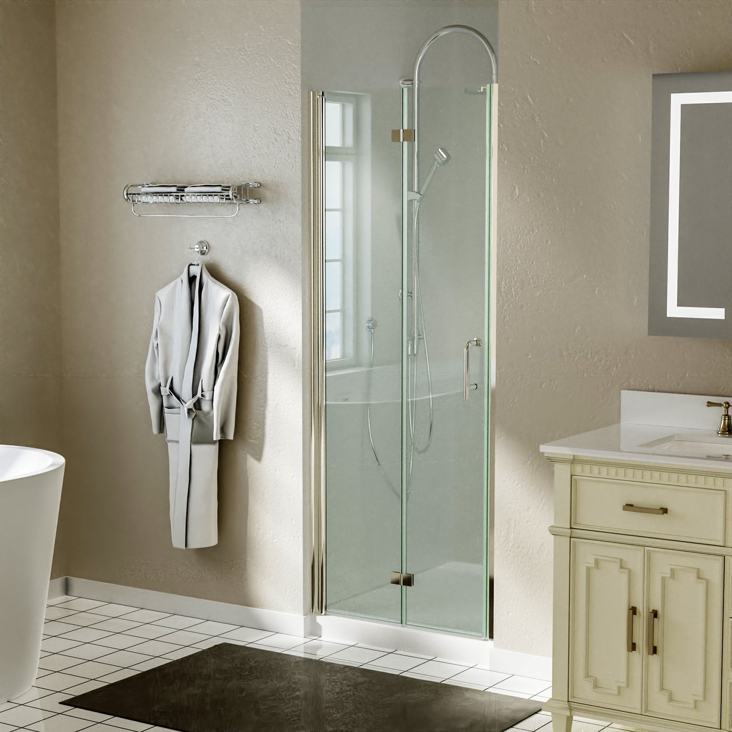 Waterpar® Bi-Fold Minimalist Frameless Shower Door Brushed Nickel Clear Glass