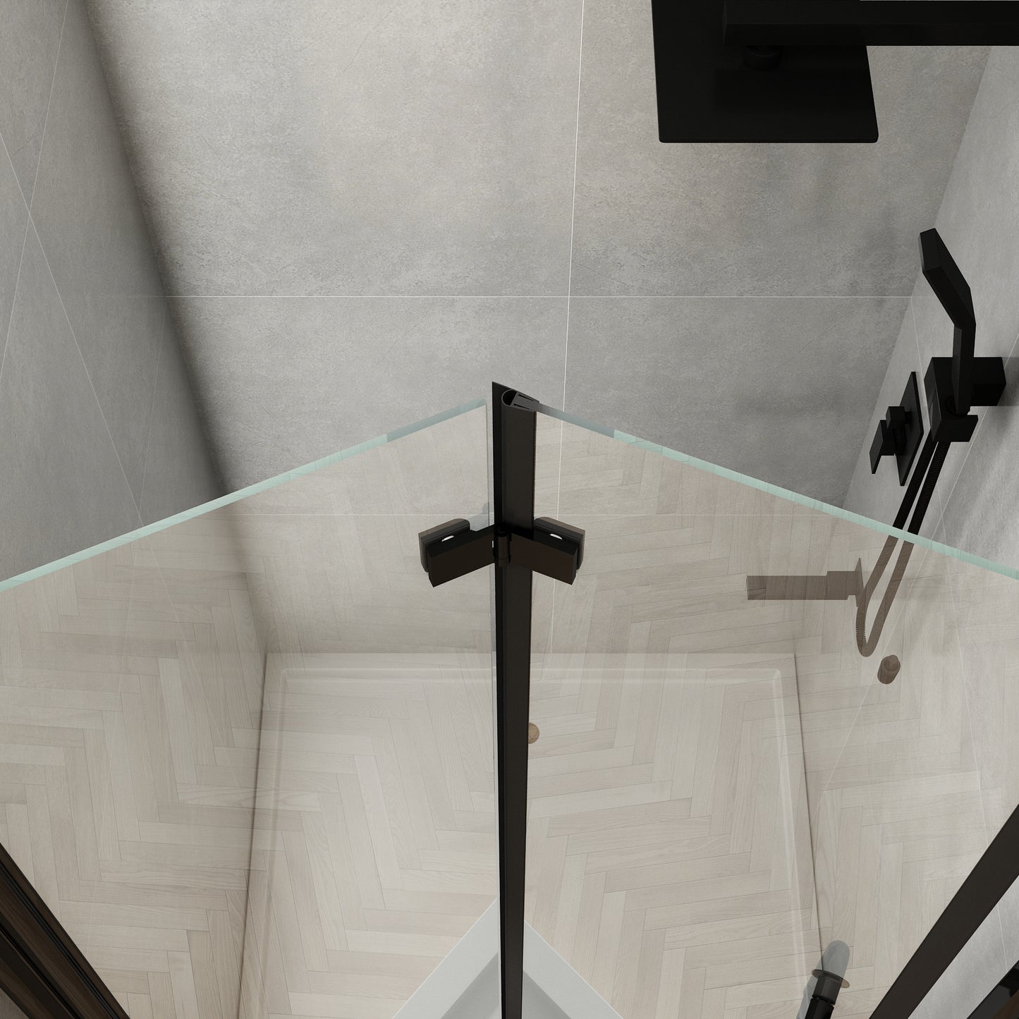 Waterpar® Bi-Fold Minimalist Frameless Shower Door Matte Black Clear Glass