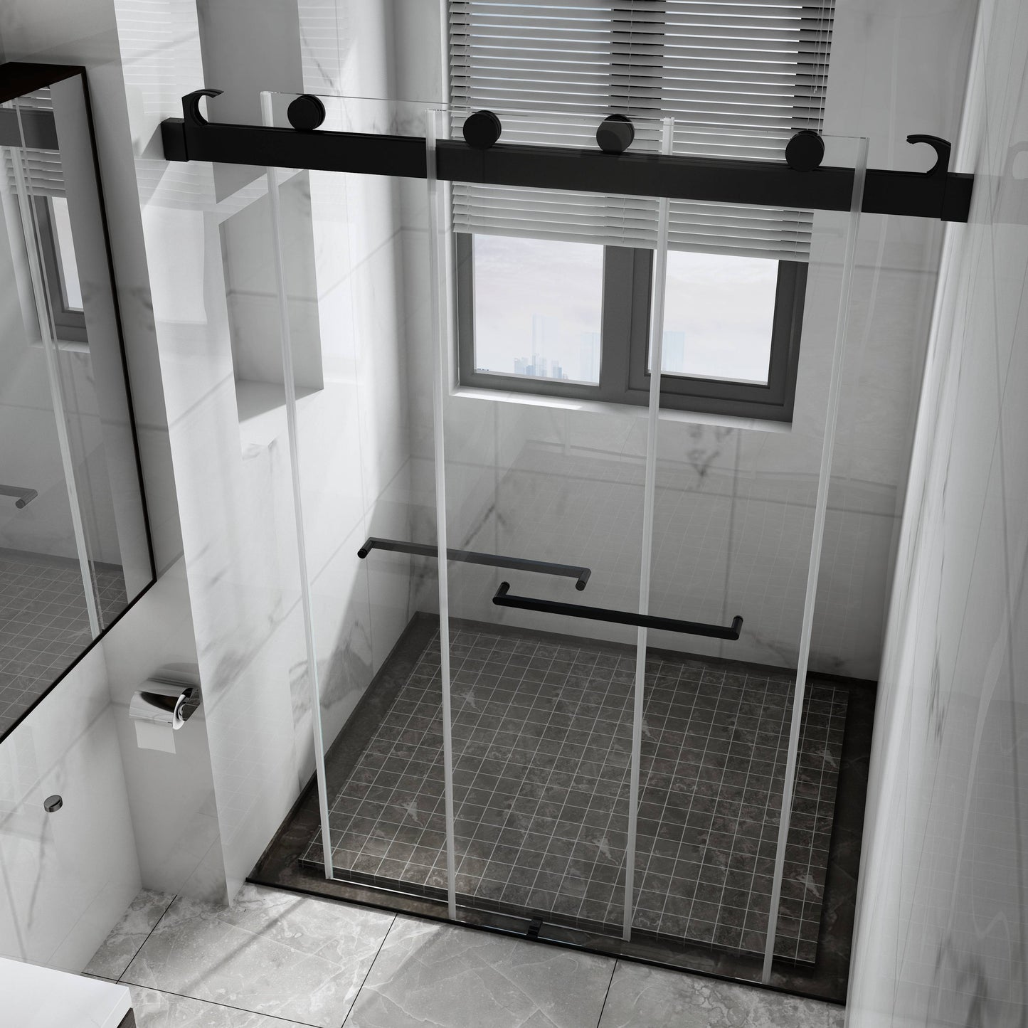 Waterpar® 60 in. W x 76 in. H Sliding Frameless Shower Door Matte Black Clear Glass
